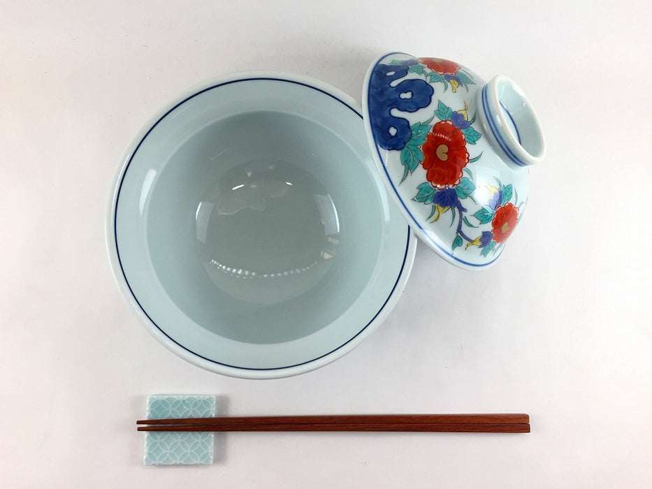 【SALE】15cm蓋丼　染錦岩牡丹　有田焼【訳あり】