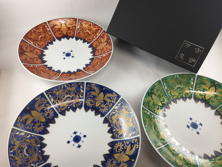 【新作入荷】古伊万里8寸浅鉢　3色揃い(専用ケース付き)　24cm　肥前有田焼(j.R)