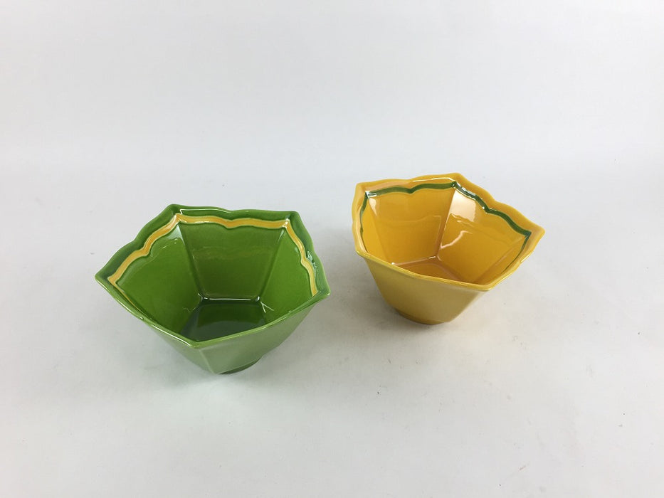 スター小鉢　(柚子グリーン黄線/黄交趾グリーン線)　9cm　有田焼　(j.R)