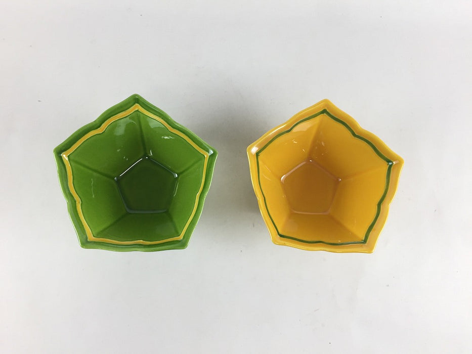 スター小鉢　(柚子グリーン黄線/黄交趾グリーン線)　9cm　有田焼　(j.R)
