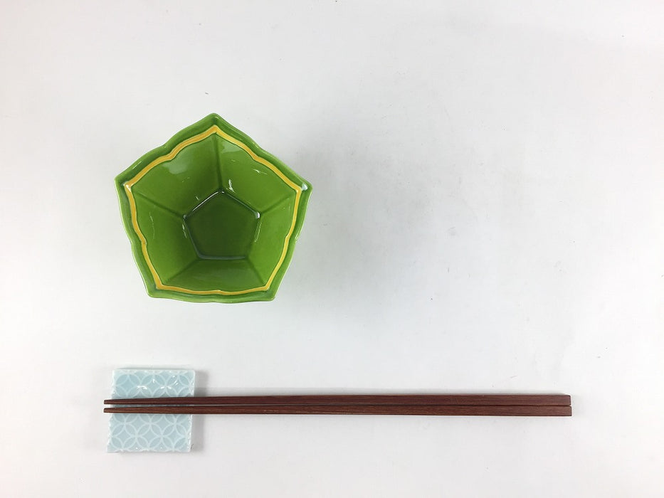 スター小鉢　(柚子グリーン黄線/黄交趾グリーン線)　9cm　有田焼　(j.R)
