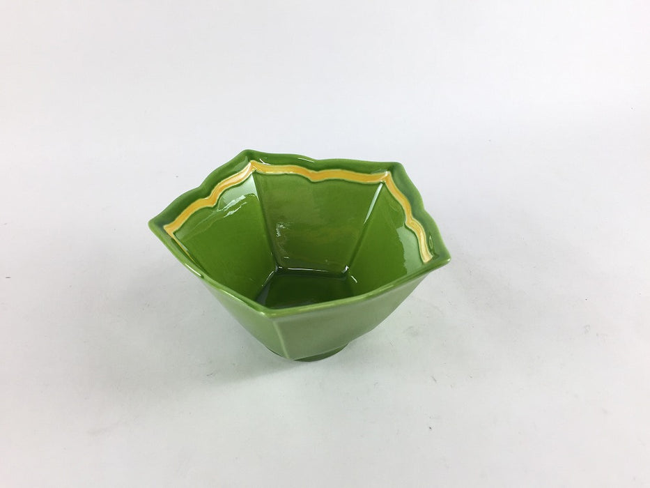 スター小鉢　(柚子グリーン黄線/黄交趾グリーン線)　9cm　有田焼　(j.R)