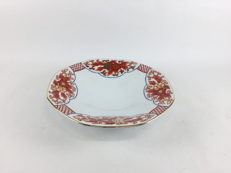 四方花唐草　八角反皿(中)　15cm　吉田焼(肥前有田焼)　(j.R)