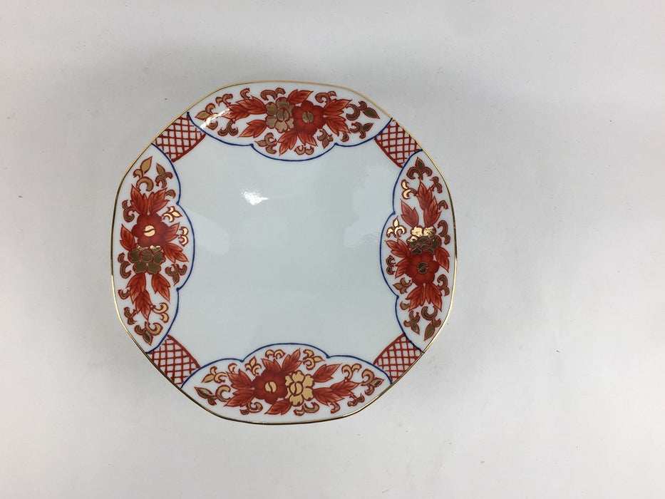四方花唐草　八角反皿(中)　15cm　吉田焼(肥前有田焼)　(j.R)