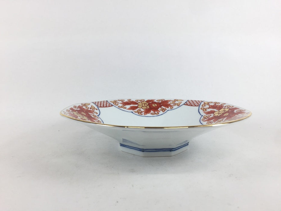 四方花唐草　八角反皿(中)　15cm　吉田焼(肥前有田焼)　(j.R)