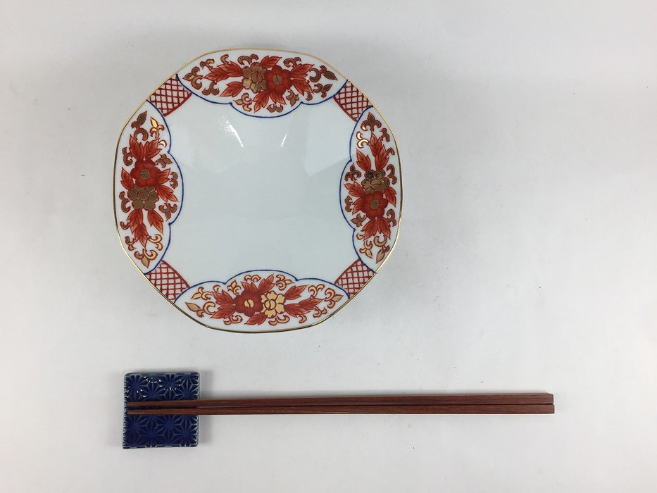 四方花唐草　八角反皿(中)　15cm　吉田焼(肥前有田焼)　(j.R)