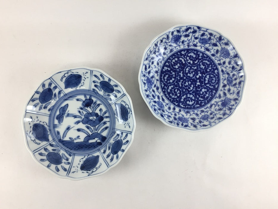 輪花4寸皿　(花蝶芙蓉手/みじん唐草)　13cm　吉田焼(肥前有田焼)　(j.R)