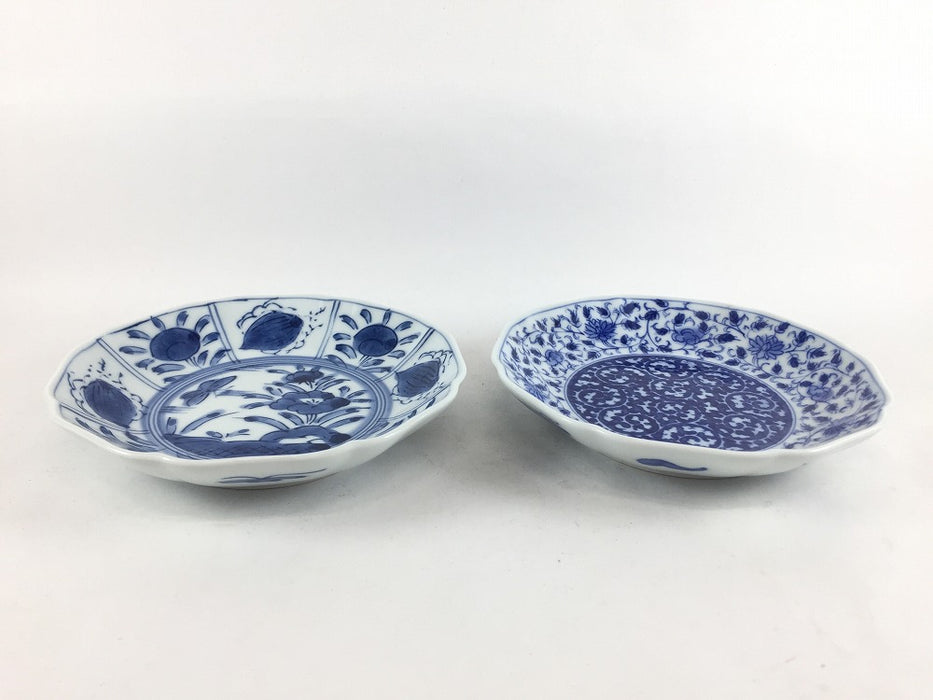 輪花4寸皿　(花蝶芙蓉手/みじん唐草)　13cm　吉田焼(肥前有田焼)　(j.R)