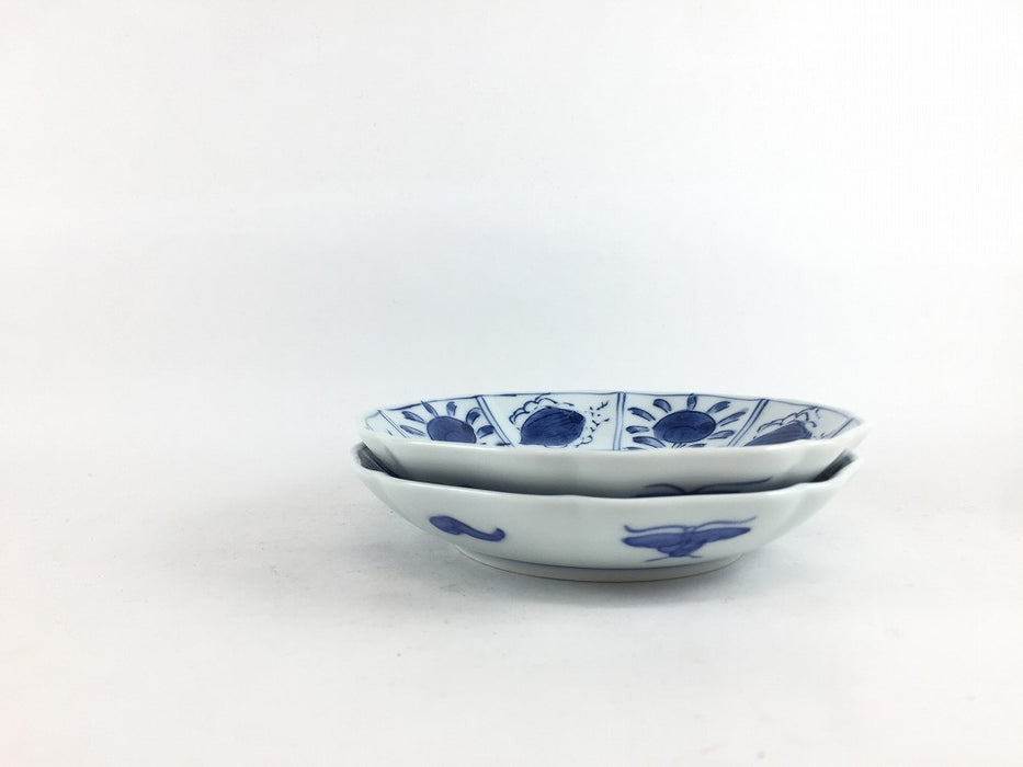 輪花4寸皿　(花蝶芙蓉手/みじん唐草)　13cm　吉田焼(肥前有田焼)　(j.R)