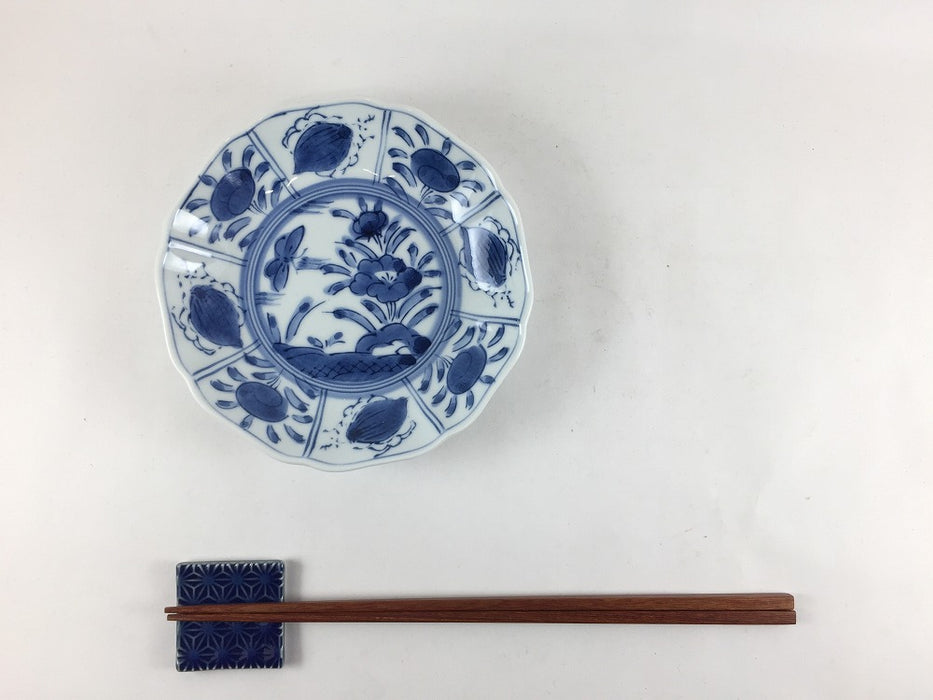 輪花4寸皿　(花蝶芙蓉手/みじん唐草)　13cm　吉田焼(肥前有田焼)　(j.R)