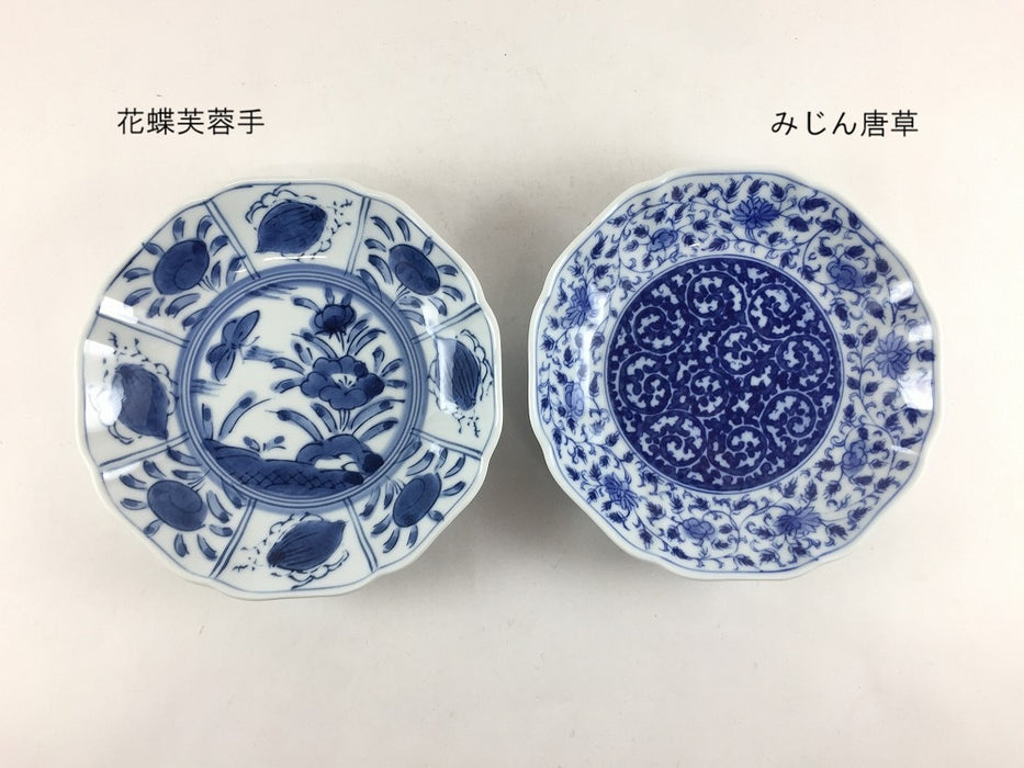 輪花4寸皿　(花蝶芙蓉手/みじん唐草)　13cm　吉田焼(肥前有田焼)　(j.R)
