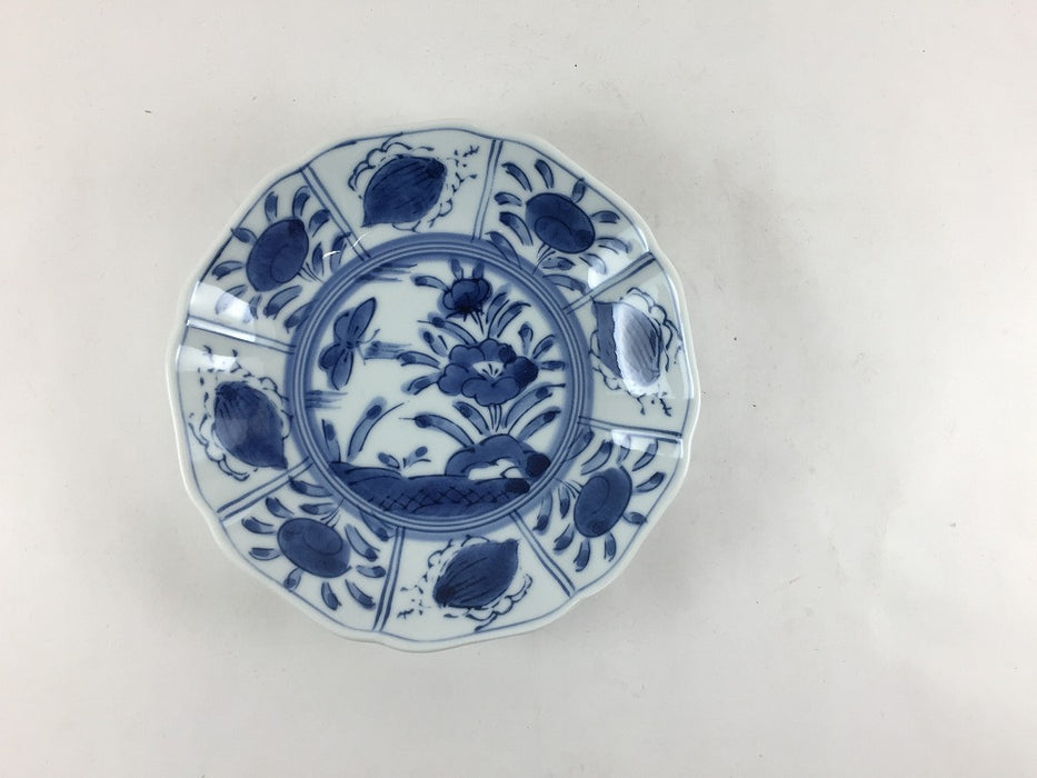 輪花4寸皿　(花蝶芙蓉手/みじん唐草)　13cm　吉田焼(肥前有田焼)　(j.R)