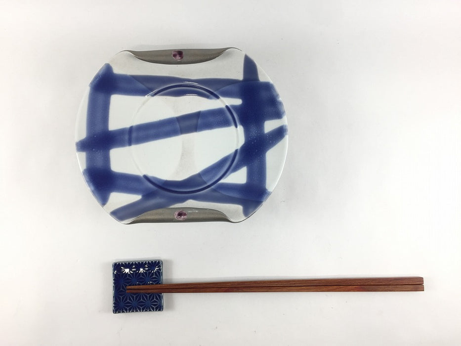 【SALE】両巻皿(紺ラインプラチナ塗)　16cm　伊万里焼(j.R)【訳あり】