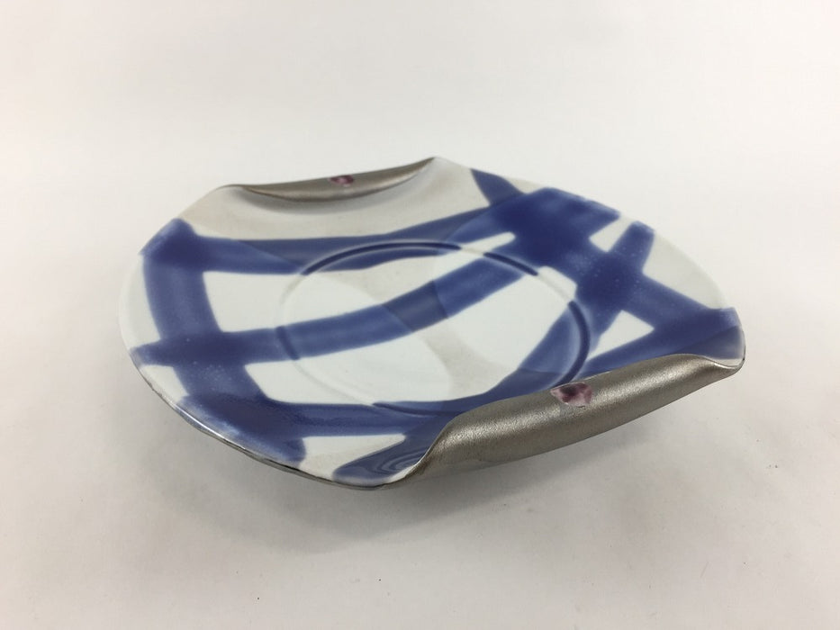 【SALE】両巻皿(紺ラインプラチナ塗)　16cm　伊万里焼(j.R)【訳あり】