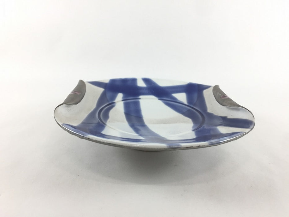 【SALE】両巻皿(紺ラインプラチナ塗)　16cm　伊万里焼(j.R)【訳あり】