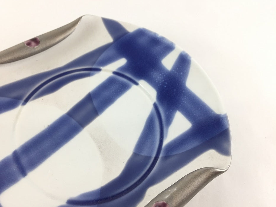 【SALE】両巻皿(紺ラインプラチナ塗)　16cm　伊万里焼(j.R)【訳あり】