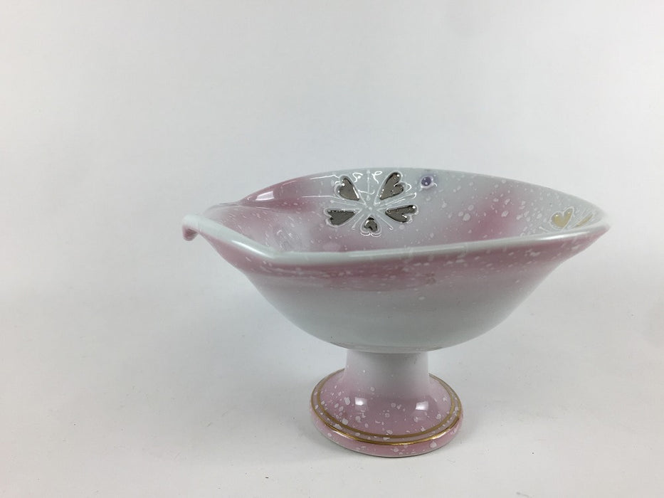 【SALE】変形高鉢(ピンク花)　13cm　有田焼(j.R)【訳あり】