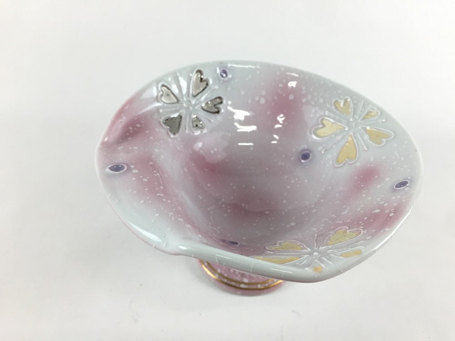 【SALE】変形高鉢(ピンク花)　13cm　有田焼(j.R)【訳あり】