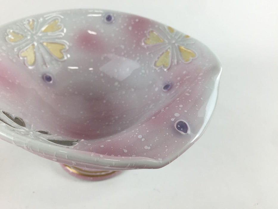 【SALE】変形高鉢(ピンク花)　13cm　有田焼(j.R)【訳あり】