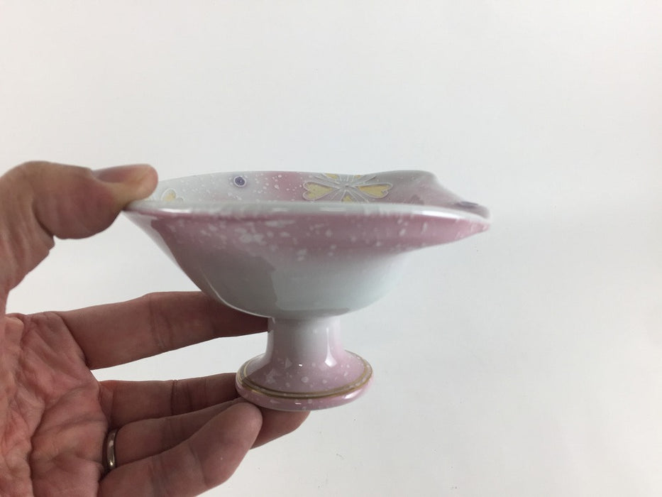 【SALE】変形高鉢(ピンク花)　13cm　有田焼(j.R)【訳あり】
