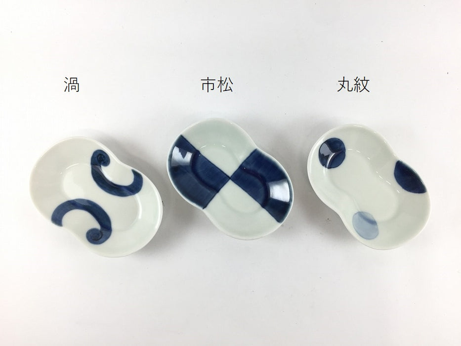 丸重皿　藍(渦/市松/丸紋)　10cm　波佐見焼(j.R)