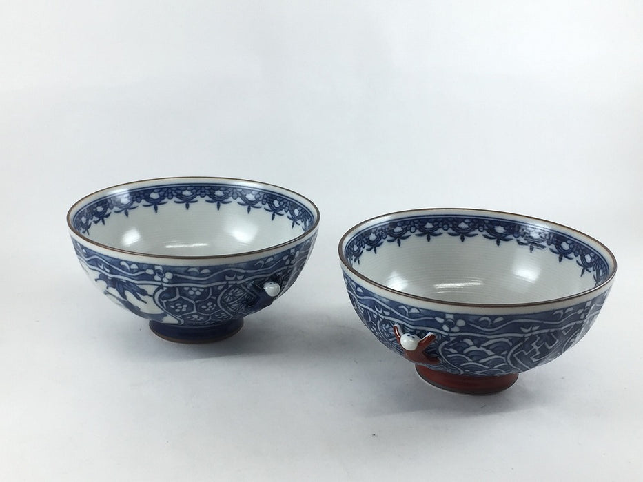 12cm面取茶碗　鳳凰　一閑人(青/赤)　波佐見焼(j.R)
