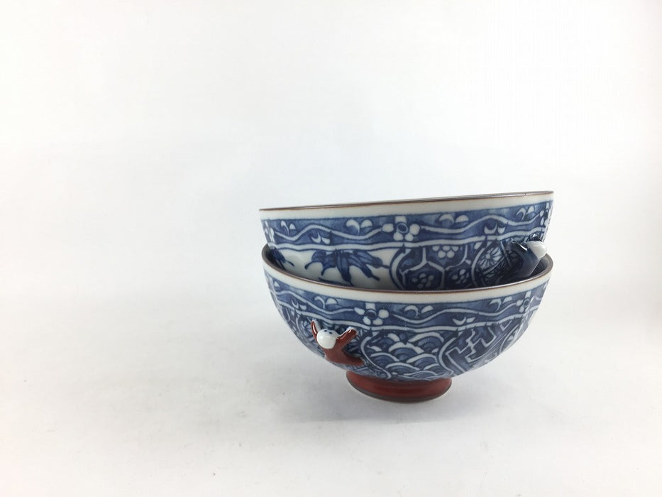 12cm面取茶碗　鳳凰　一閑人(青/赤)　波佐見焼(j.R)