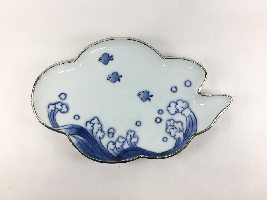 【SALE】240雲皿　渕銀染波千鳥　24cm　有田焼【訳あり】