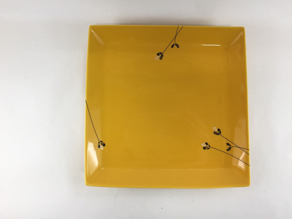 【SALE】22cm角皿.フラワー黄　有田焼【訳あり】