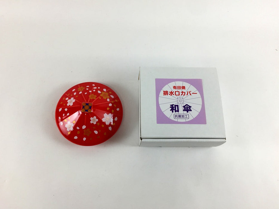 排水口カバー　和傘　桜吹雪(赤/青磁)　箱付　有田焼　(j.R)