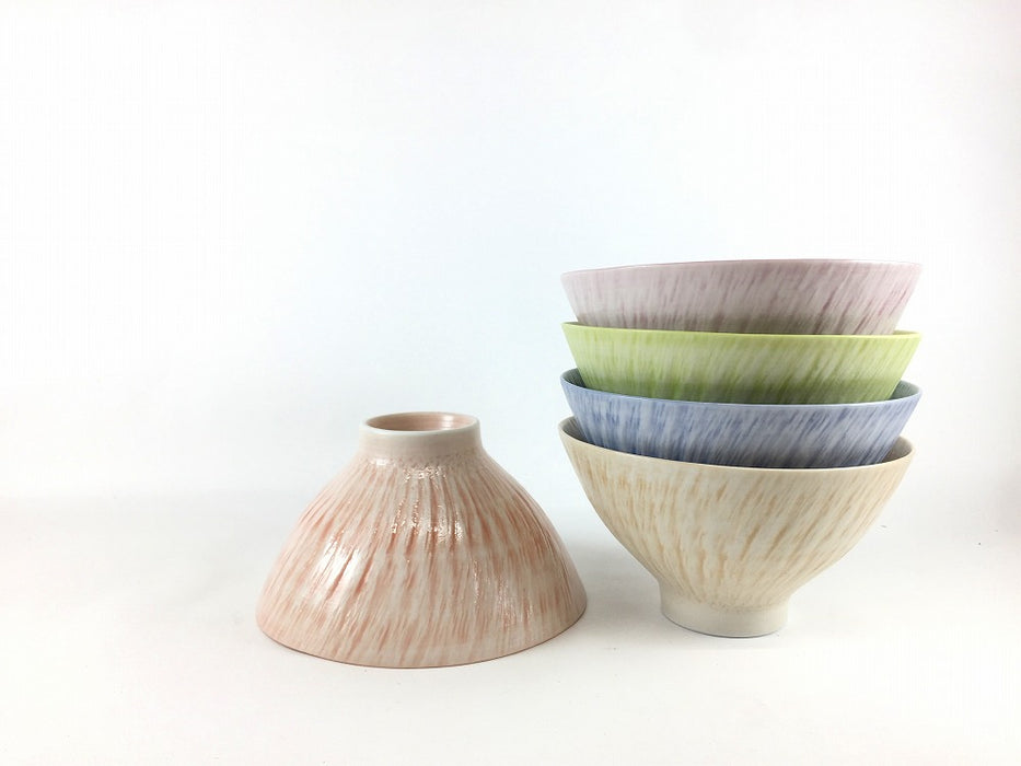 さざなみ　丸飯碗　(レッド/ピンク/グリーン/ブルー/ベージュ)　12cm　波佐見焼 (j.R)