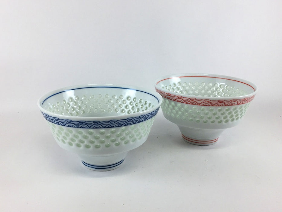 Y'sボウル　水晶青海波　(青/赤)　11.5cm　波佐見焼　(j.R)