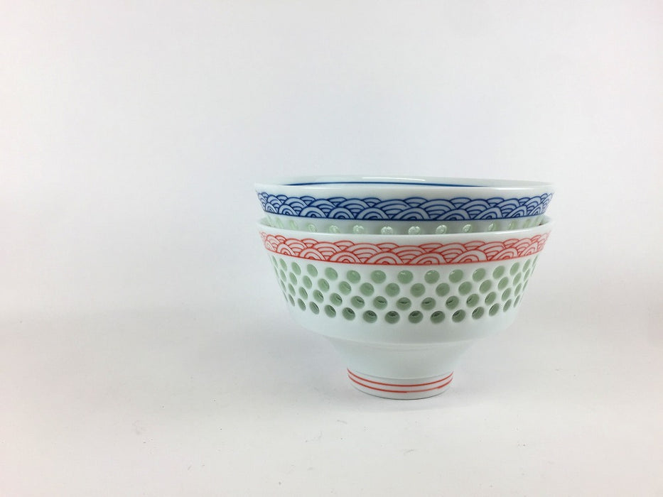 Y'sボウル　水晶青海波　(青/赤)　11.5cm　波佐見焼　(j.R)