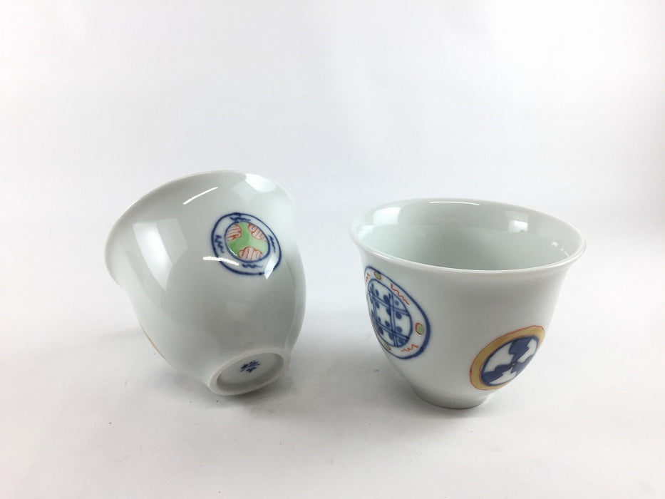 染錦祥瑞丸紋　140cc仙茶碗　8cm　有田焼　(j.R)