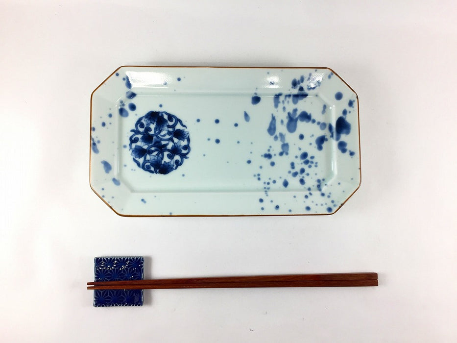 隅切長角皿　丸紋唐草　21.5cm　有田焼(j.R)