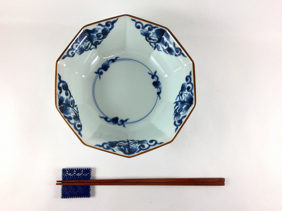 十角鉢(中)　古染唐草　18cm　有田焼(j.R)