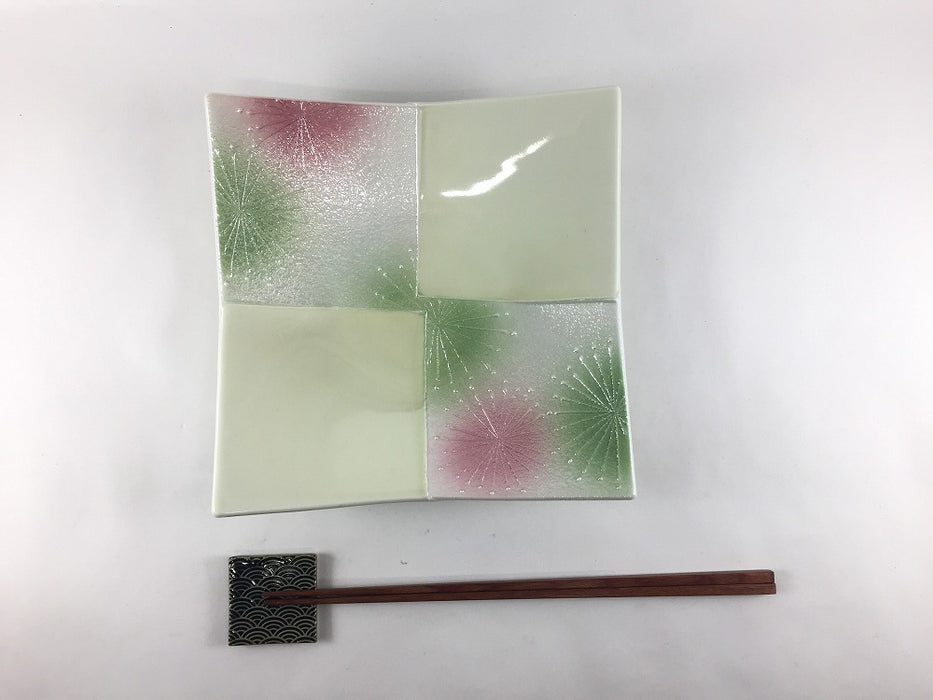 【SALE】光彩二色花絵四方上折合角皿　18cm　有田焼【訳あり】
