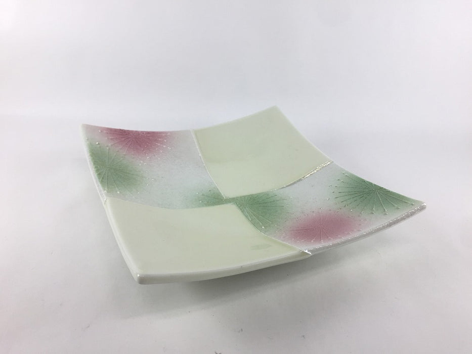 【SALE】光彩二色花絵四方上折合角皿　18cm　有田焼【訳あり】