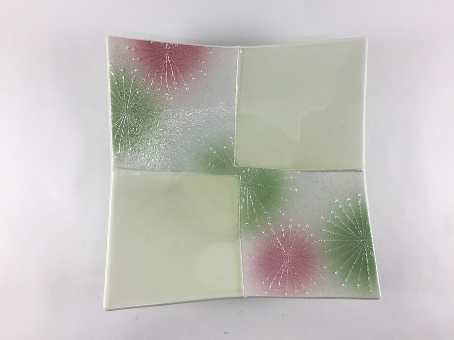【SALE】光彩二色花絵四方上折合角皿　18cm　有田焼【訳あり】