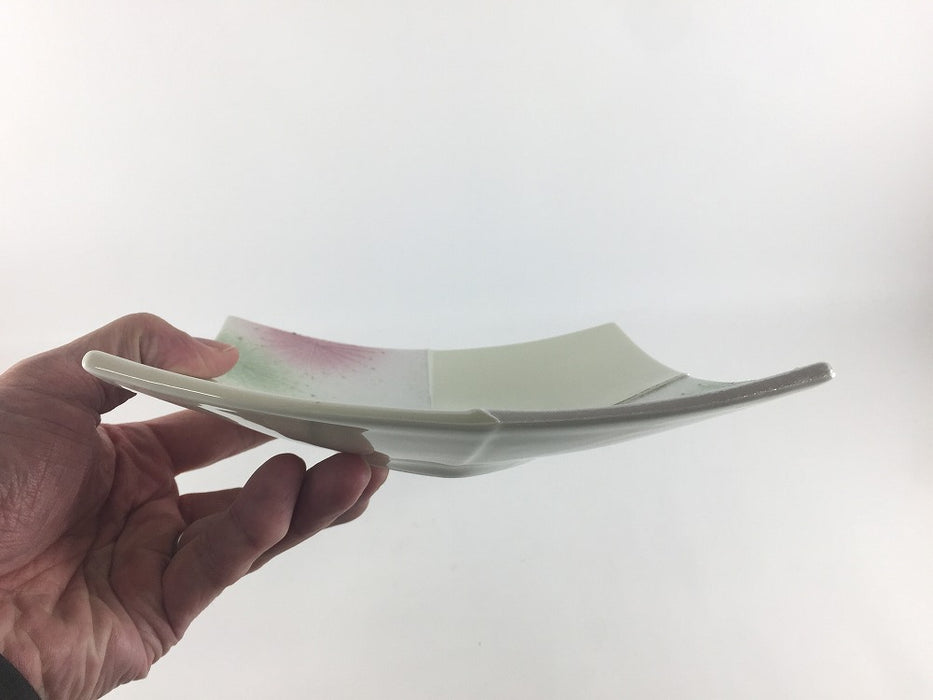 【SALE】光彩二色花絵四方上折合角皿　18cm　有田焼【訳あり】