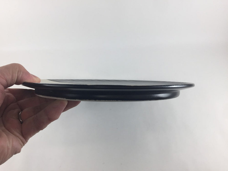 【SALE】24.5cm波丸皿.黒白吹銀　有田焼【訳あり】
