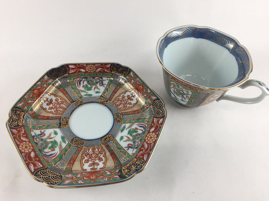 【SALE】錦色絵山水碗皿　渕呉須(200cc)　有田焼【訳あり】