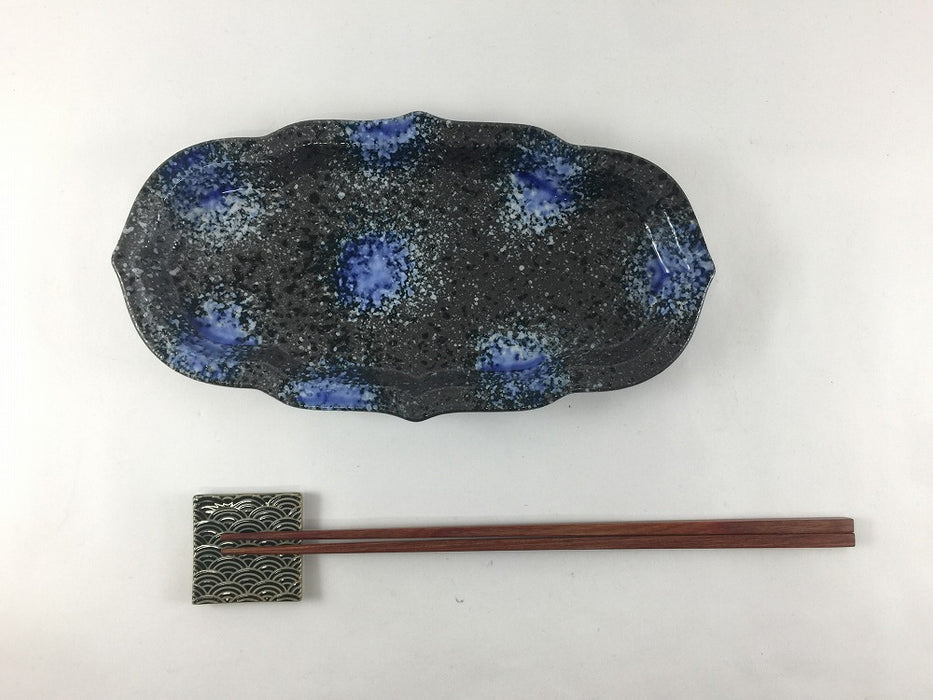 【SALE】焼〆ルリ彩葉彫焼皿　22cm　有田焼【訳あり】