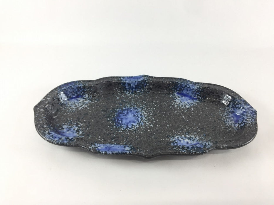 【SALE】焼〆ルリ彩葉彫焼皿　22cm　有田焼【訳あり】