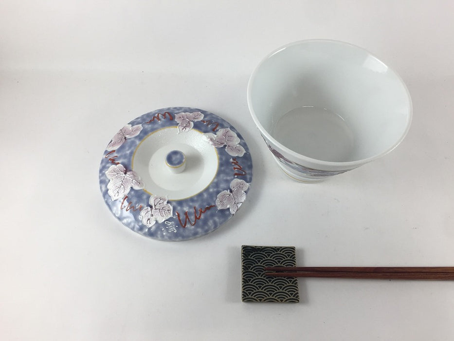 【SALE】12cm駒蓋物.紫銀ツタ　有田焼【訳あり】