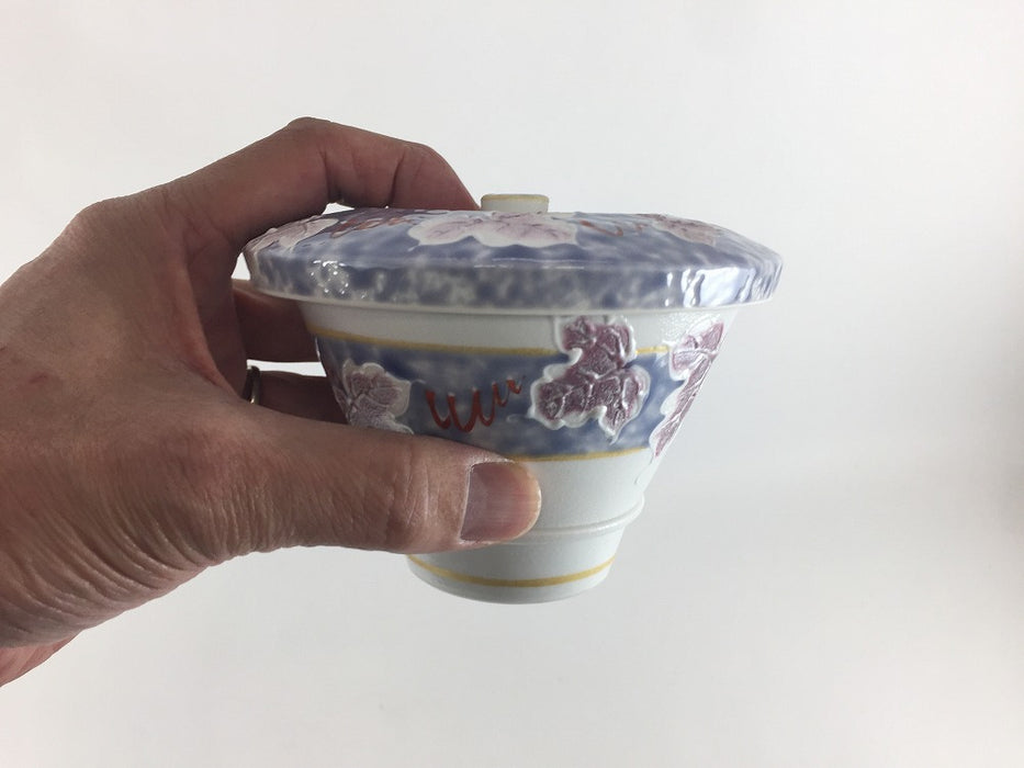 【SALE】12cm駒蓋物.紫銀ツタ　有田焼【訳あり】