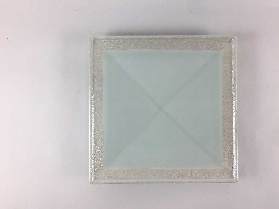 【SALE】14cm正角皿　渕ピンク彩/青磁彩　有田焼【訳あり】