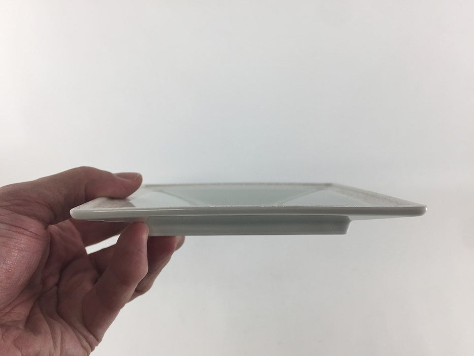 【SALE】14cm正角皿　渕ピンク彩/青磁彩　有田焼【訳あり】