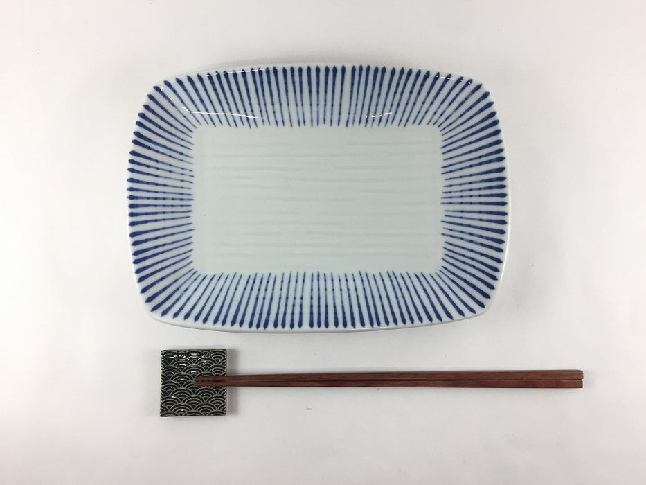 【SALE】太鼓長皿　(藍トクサ)　22cm　波佐見焼【訳あり】