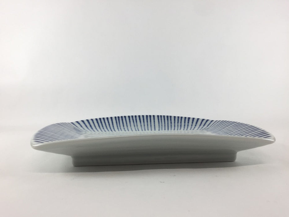 【SALE】太鼓長皿　(藍トクサ)　22cm　波佐見焼【訳あり】